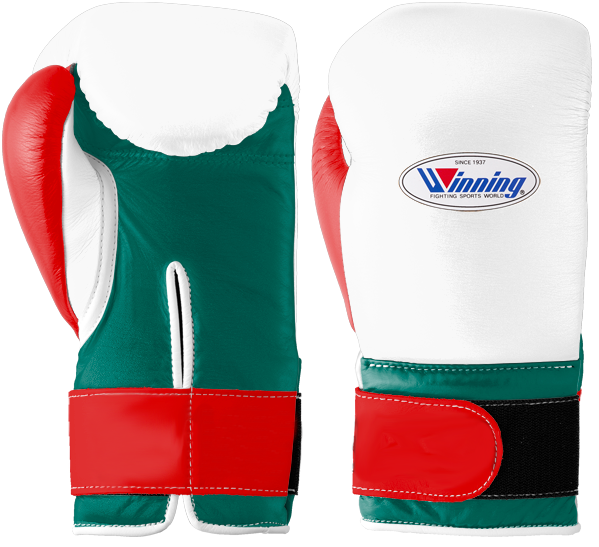 Winning Velcro Boxing Gloves - White · Green · Red